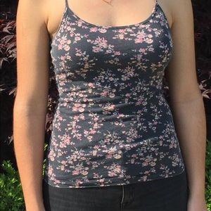 black,pink,& cream floral razor back tank top.